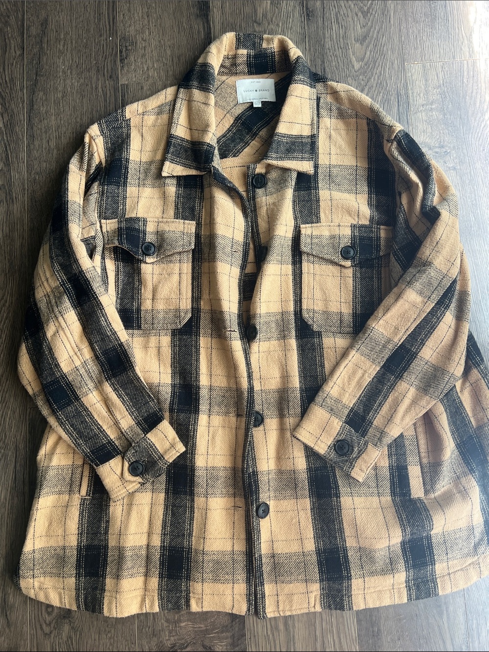 Lucky Brand Tan & Black Plaid Shirt Jacket